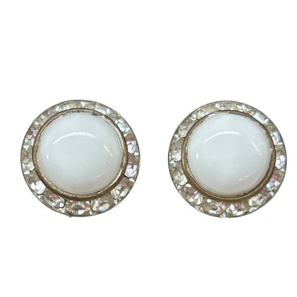 Vintage Non-Pierced Screwback Earrings White Rhinestone .75 Inch - Picture 1 of 7